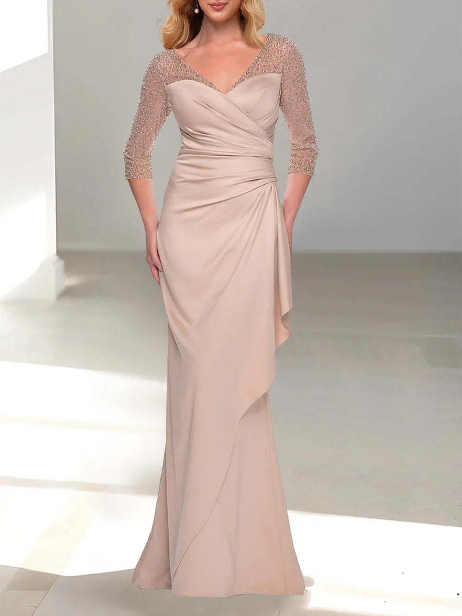 Mermaid V-Neck 3/4 Sleeves Mother Of The Bride Dresses with Beading simple gentle atmospheric and unique desi Bring summer colors to enhance whiteness