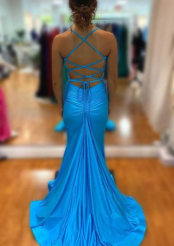 Mermaid V-Neck Sleeveless Sweep Train Jersey Prom Dress/Evening Dress with Pleated Trumpet Simple gentle atmospheric and unique design