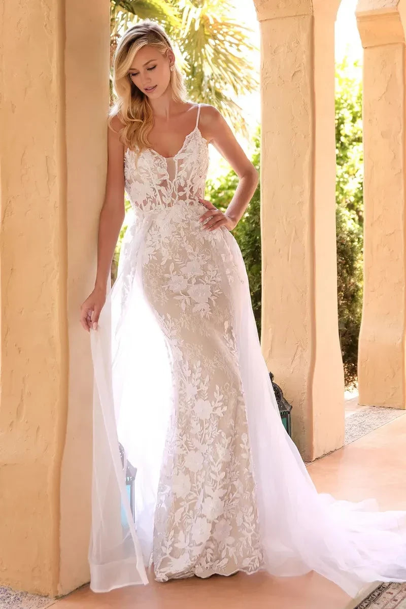 Mesmerizing Trumpet Plunging V Neck Sleeveless Open Back Floor Length Wedding Dress