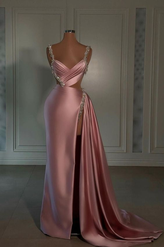 Miabel Chic Spaghetti Strap Sequins Pearl Pink Long Prom Dress simple gentle atmospheric and unique desi Bring summer colors to enhance whiteness ﻿