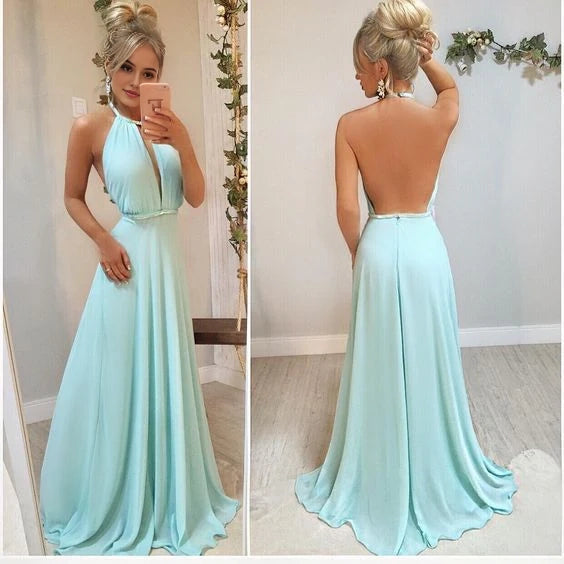 Mint Green Halter Neck Maxi Dress with Open Back Backless Pageant Dress Long Formal prom Dress  Party Dresses