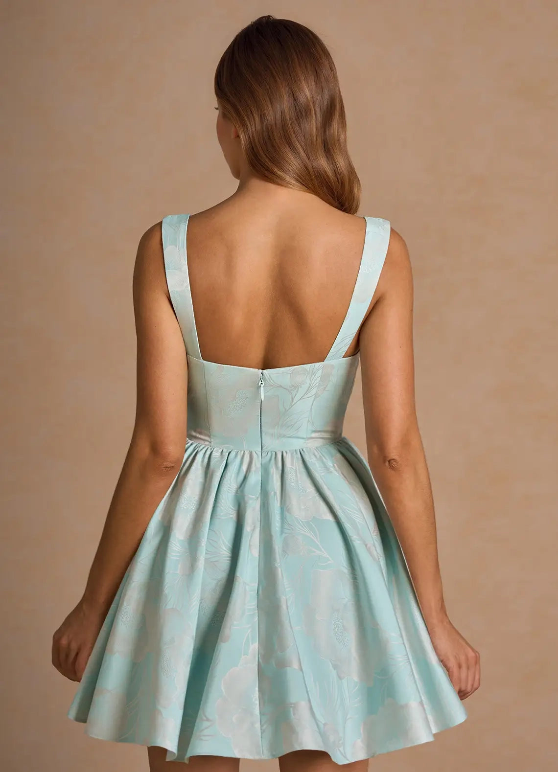 Mint Green Jacquard Mini Dress with Sweetheart Neckline Novalee Turquoise Mini Dress Homecoming Dresses