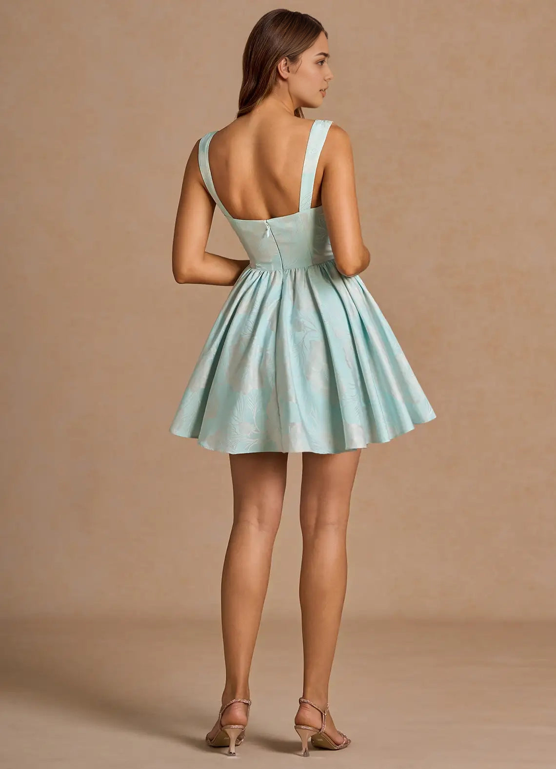 Mint Green Jacquard Mini Dress with Sweetheart Neckline Novalee Turquoise Mini Dress Homecoming Dresses