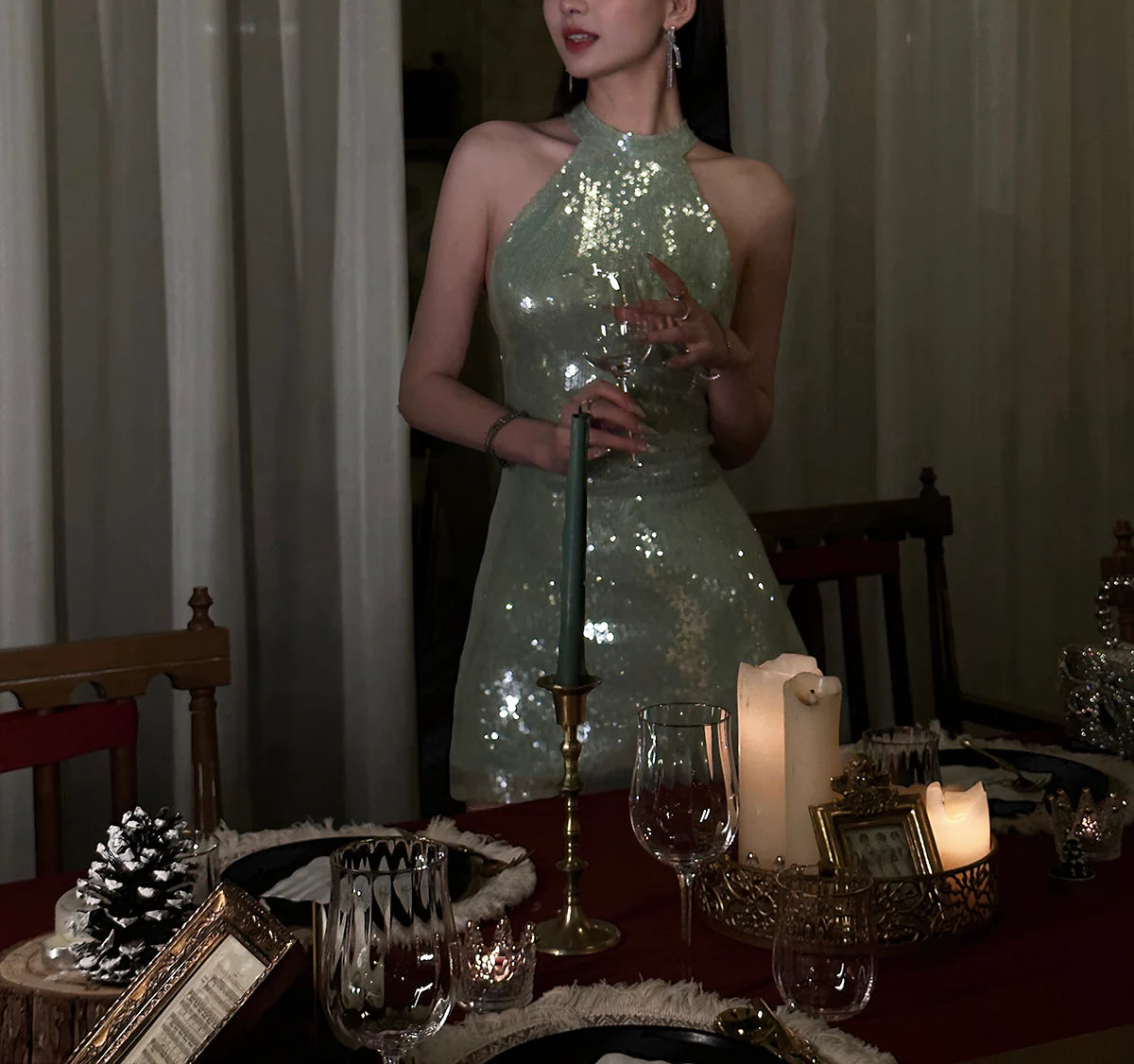 Mint Green Sequined Cocktail Dress Short Homecoming Dress Cocktail Dress Birthday Dress  simple gentle atmospheric and unique desi Bring summer colors to enhance whiteness