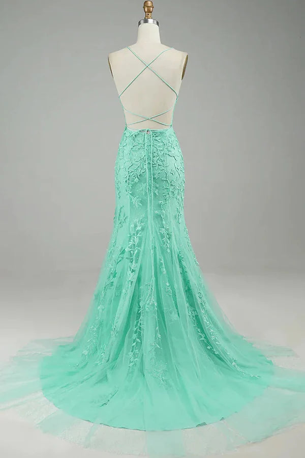 Mint Mermaid Long Prom Dress with Appliques Simple gentle atmospheric and unique design