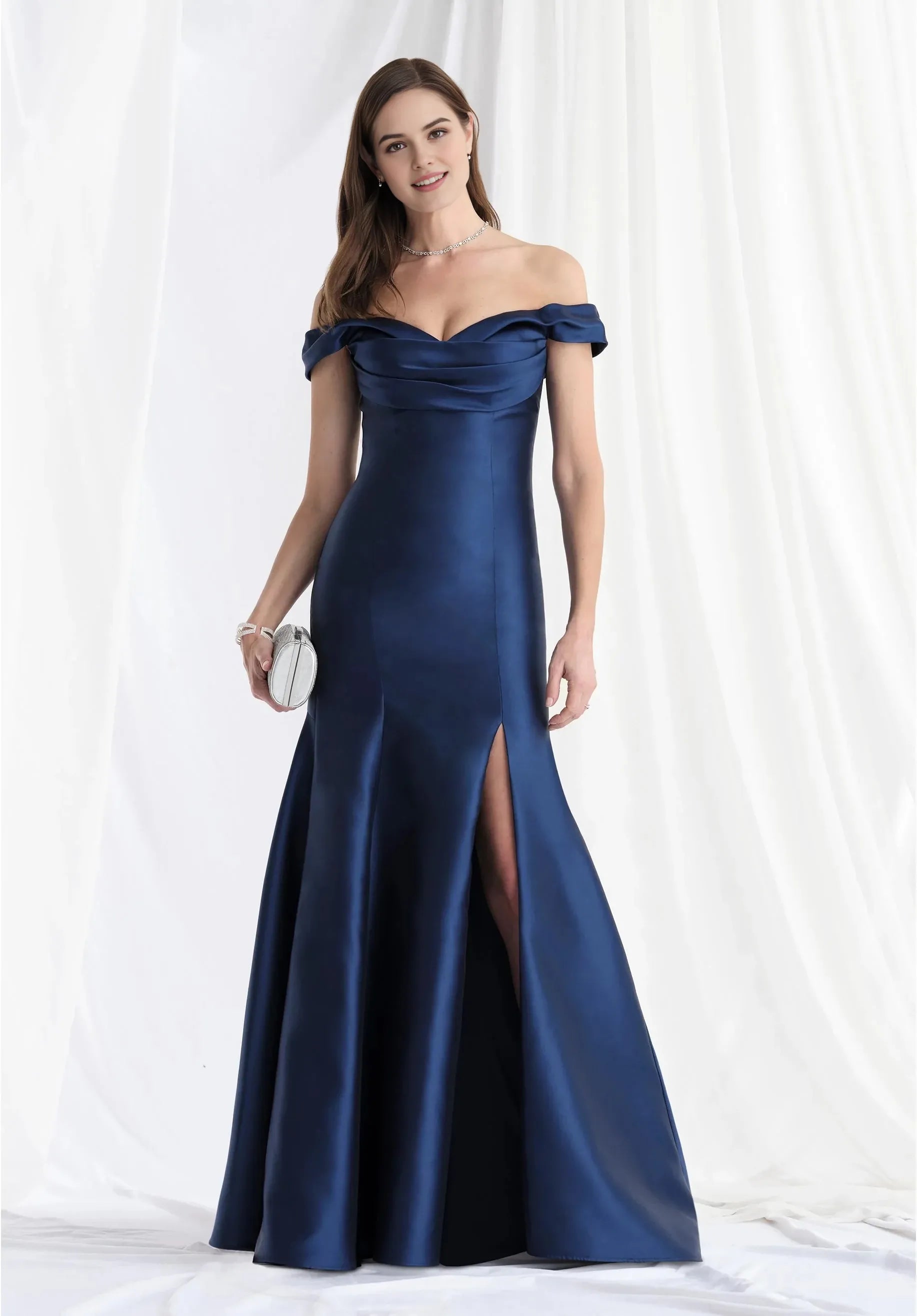 Modern Mermaid Off-Shoulder Short-Sleeve Button-Back Floor-Length Prom Dress