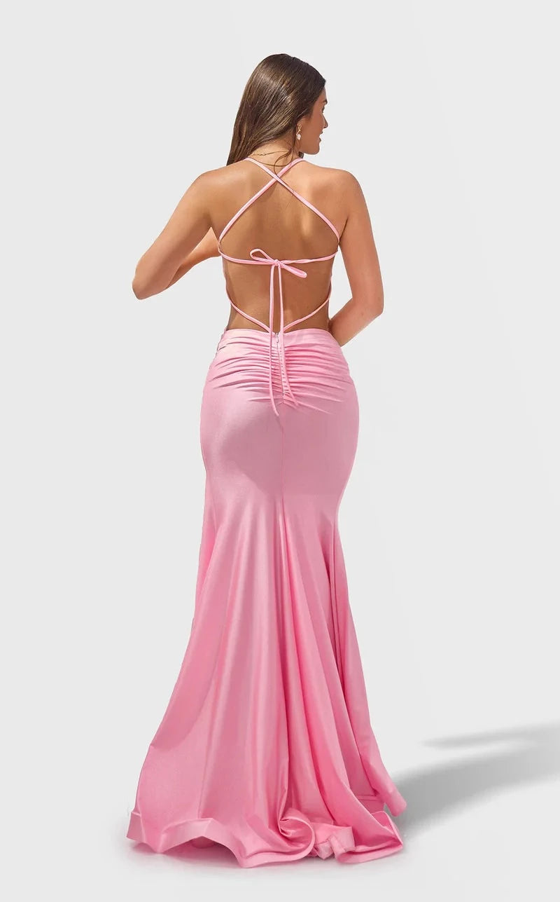 Modern Mermaid Square-Neck Sleeveless Lace-Up-Back Floor-Length Prom Dress