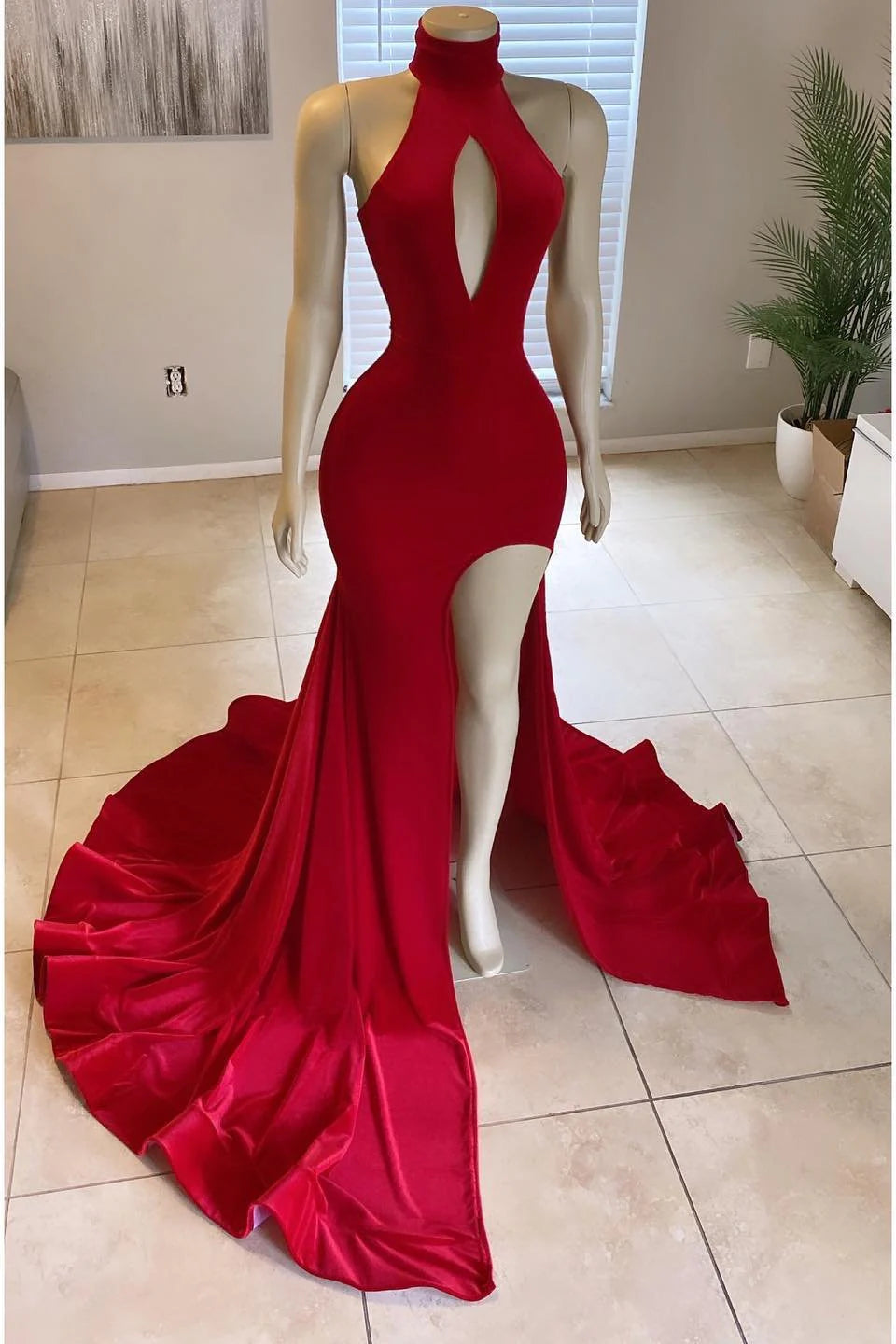 Modern High Neck Red Leg Split Mermaid Prom Dress Long simple gentle atmospheric and unique desi Bring summer colors to enhance whiteness