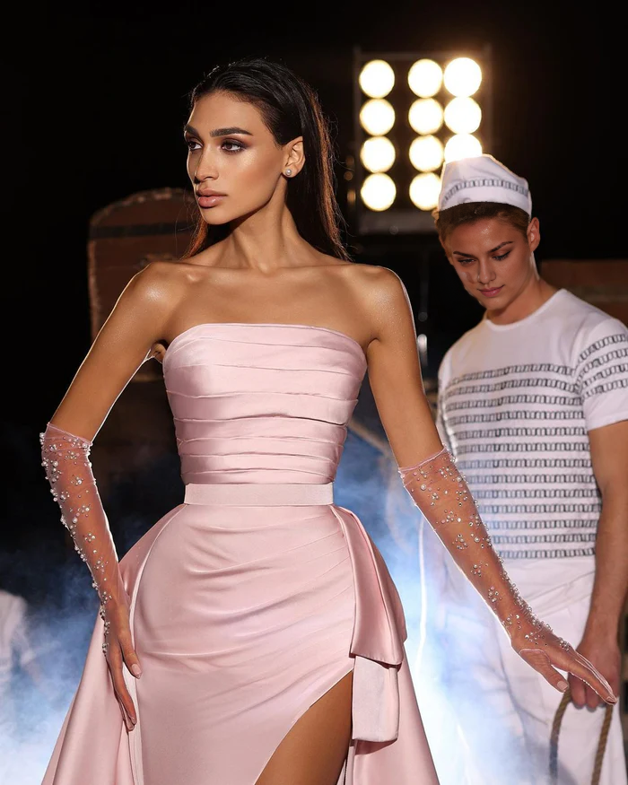 Modern Long Pink A-Line Sleeveless Satin Prom Dress with Elegant Slit Simple gentle atmospheric and unique design