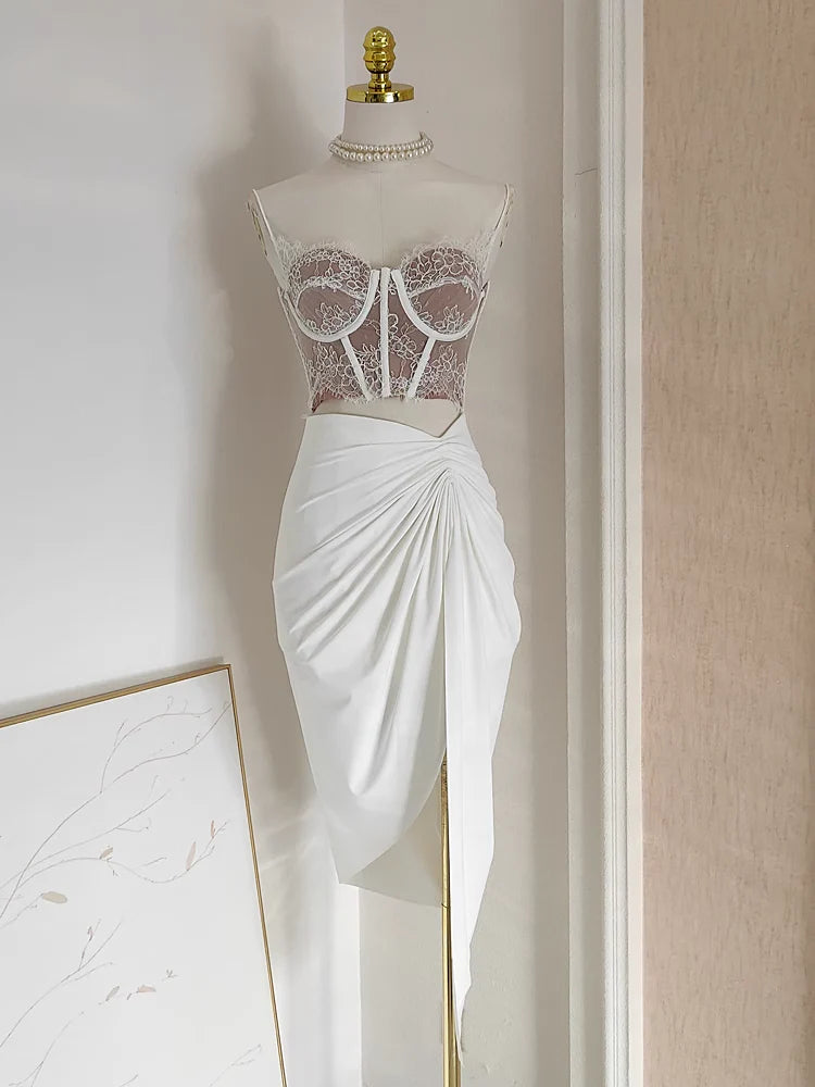 Modest 2 Pieces Top and Skirt Ivory Women's Long Vacation Dresses simple gentle atmospheric and unique desi Bring summer colors to enhance whiteness