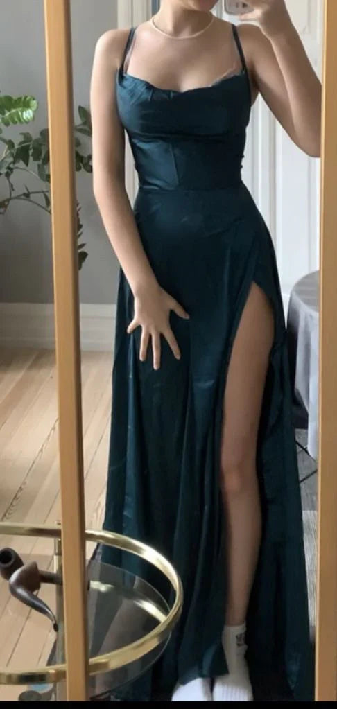 Modest A Line Halter Long Slit Prom Dresses Evening Dress formal wear dresses simple gentle atmospheric and unique desi Bring summer colors to enhance whiteness