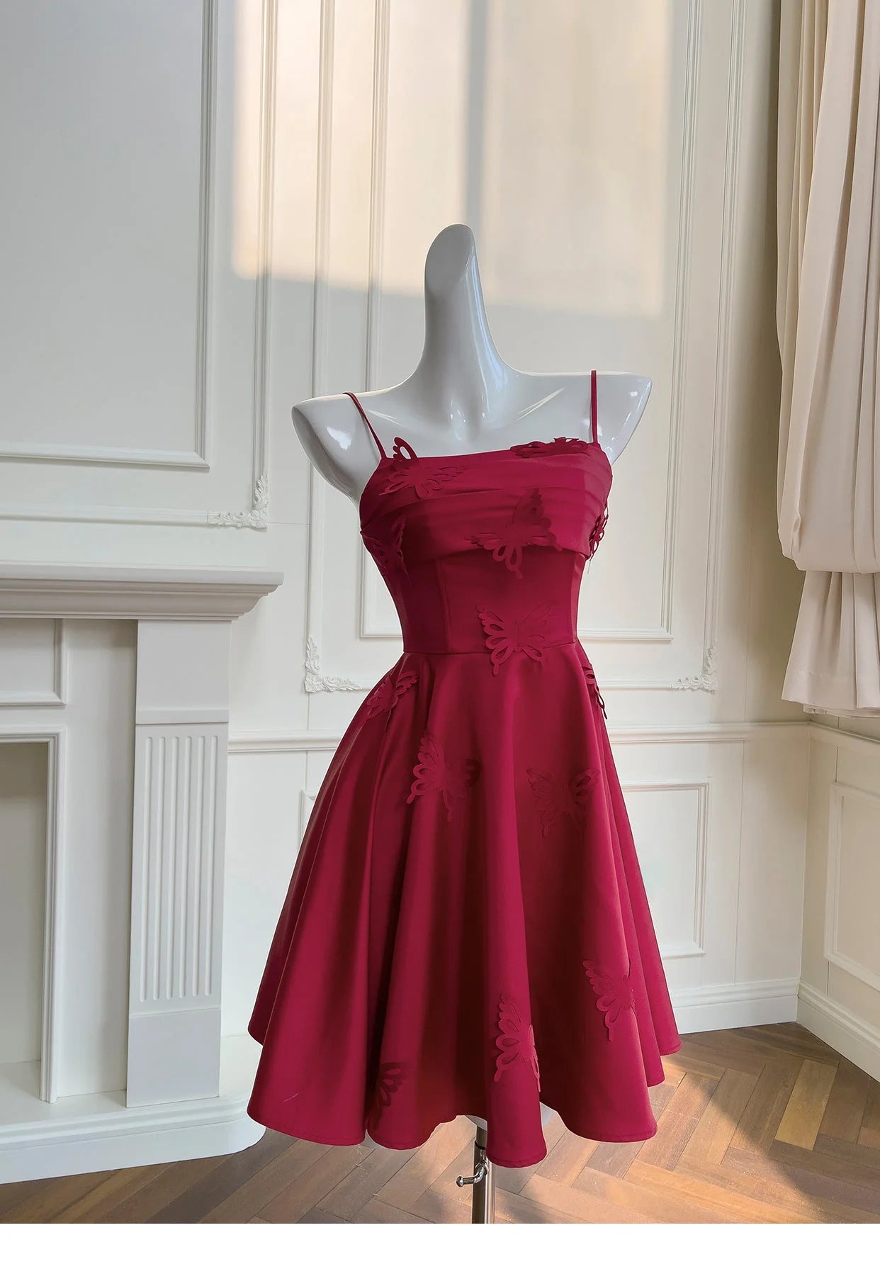 Modest A Line Spaghetti Straps Burgundy Satin Formal 8th Grade Homecoming Dresses Middle School Short Birthday Gowns Graduation Dress Hoco Outfits simple gentle atmospheric and unique desi Bring summer colors to enhance whiteness