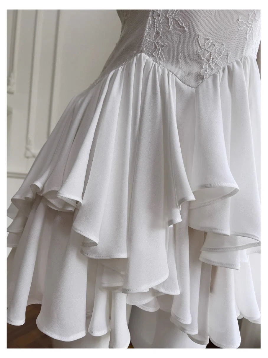 Modest A Line Spaghetti Straps White Chiffon Short Formal Homecoming Dress Middle School Short 20th Birthday Outfits Graduation Dress Cocktail Dresses