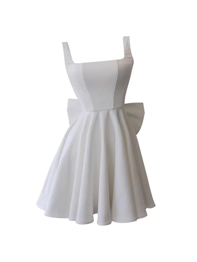 Modest A Line Square Neck White Formal 8th Grade Homecoming Dresses Middle School Short Birthday Gowns Graduation Dress Hoco Outfits