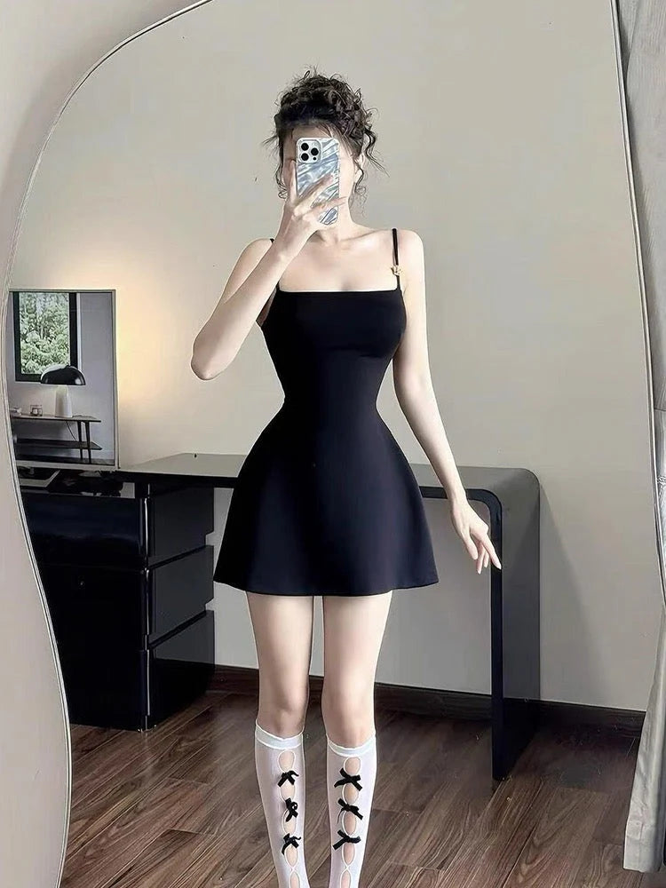 Modest A line Spaghetti Straps Little Black Dress Formal Homecoming Dresses 8th Grad Dance Graduation Dress Short Hoco Dresses