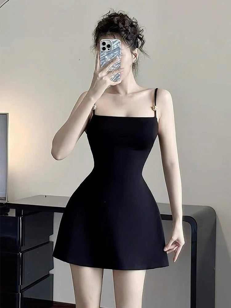 Modest A line Spaghetti Straps Little Black Dress Formal Homecoming Dresses 8th Grad Dance Graduation Dress Short Hoco Dresses