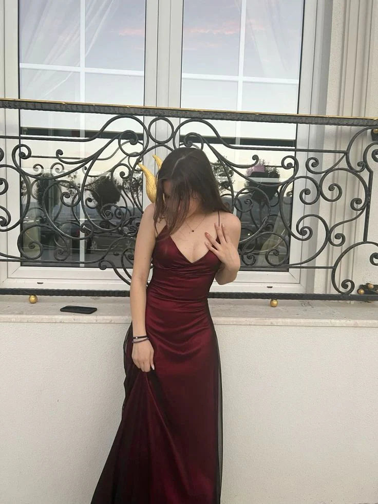 Modest Mermaid Spaghetti Straps Burgundy Black Prom Dresses Formal Summer Spring Wedding Guest Dresses Wedding Guest Outfit  simple gentle atmospheric and unique desi Bring summer colors to enhance whiteness