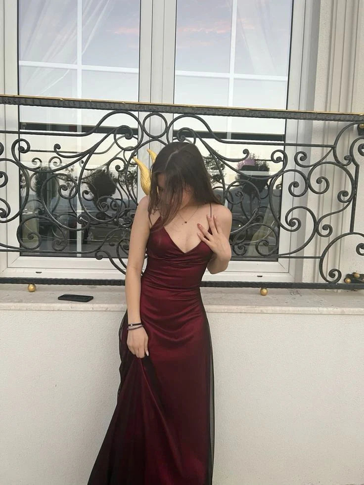 Modest Mermaid Spaghetti Straps Burgundy Black Prom Dresses Formal Summer Spring Wedding Guest Dresses Wedding Guest Outfit  simple gentle atmospheric and unique desi Bring summer colors to enhance whiteness