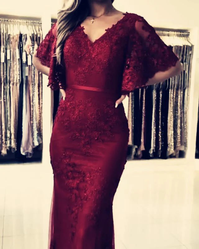 Modest Prom Dresses Lace Mermaid Evening Gown With Puffy Sleeves simple gentle atmospheric and unique desi Bring summer colors to enhance whiteness