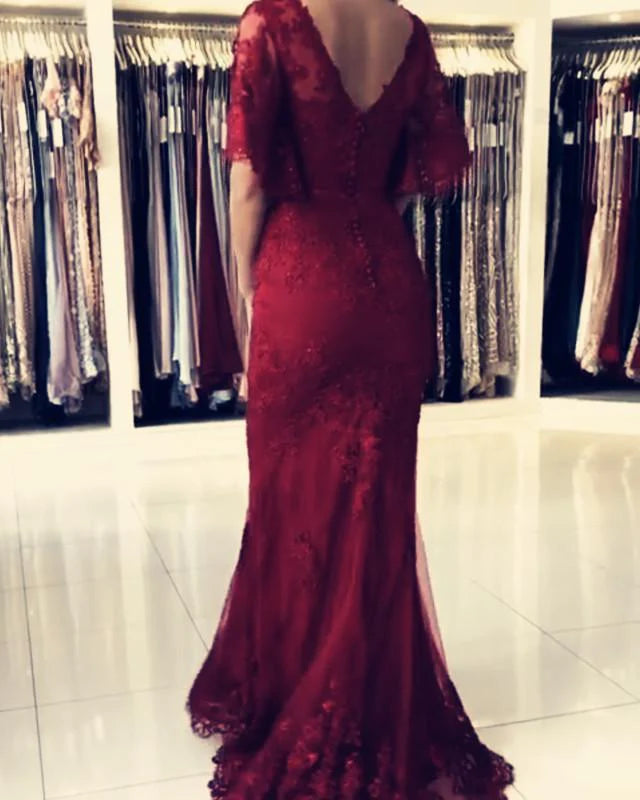 Modest Prom Dresses Lace Mermaid Evening Gown With Puffy Sleeves simple gentle atmospheric and unique desi Bring summer colors to enhance whiteness