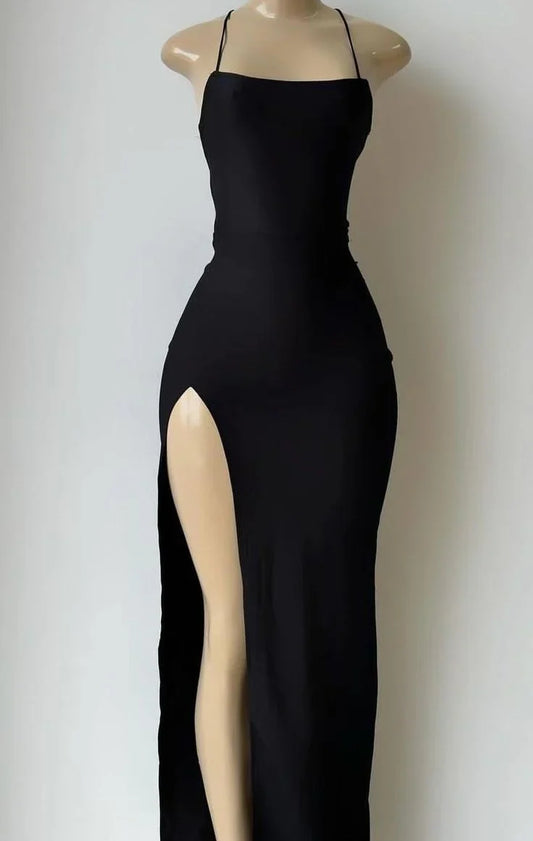 Modest Sheath Halter Black Long Prom Dress Evening Dresses With Split formal wear dresses simple gentle atmospheric and unique desi Bring summer colors to enhance whiteness