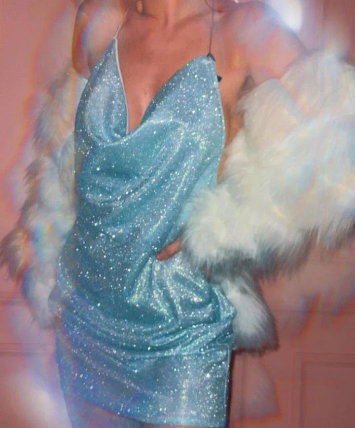 Modest Sheath Halter Sequin Blue Short Formal Homecoming Dress Middle School Short 18th Birthday Outfits Graduation Dress Cocktail Dresses