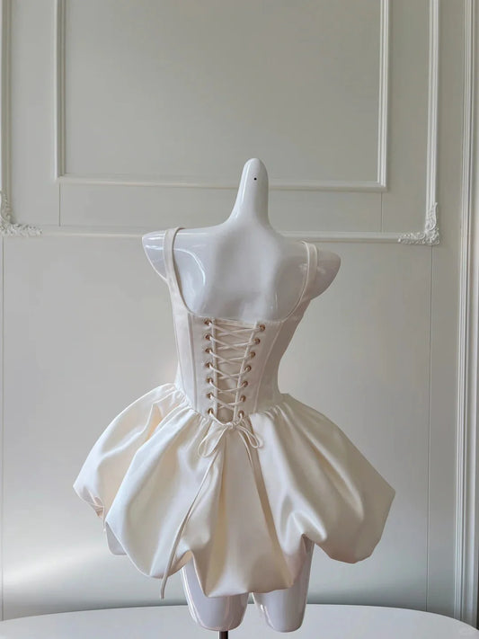 Moonlight White Short Satin Homecoming Dress Party Gown  simple gentle atmospheric and unique desi Bring summer colors to enhance whiteness