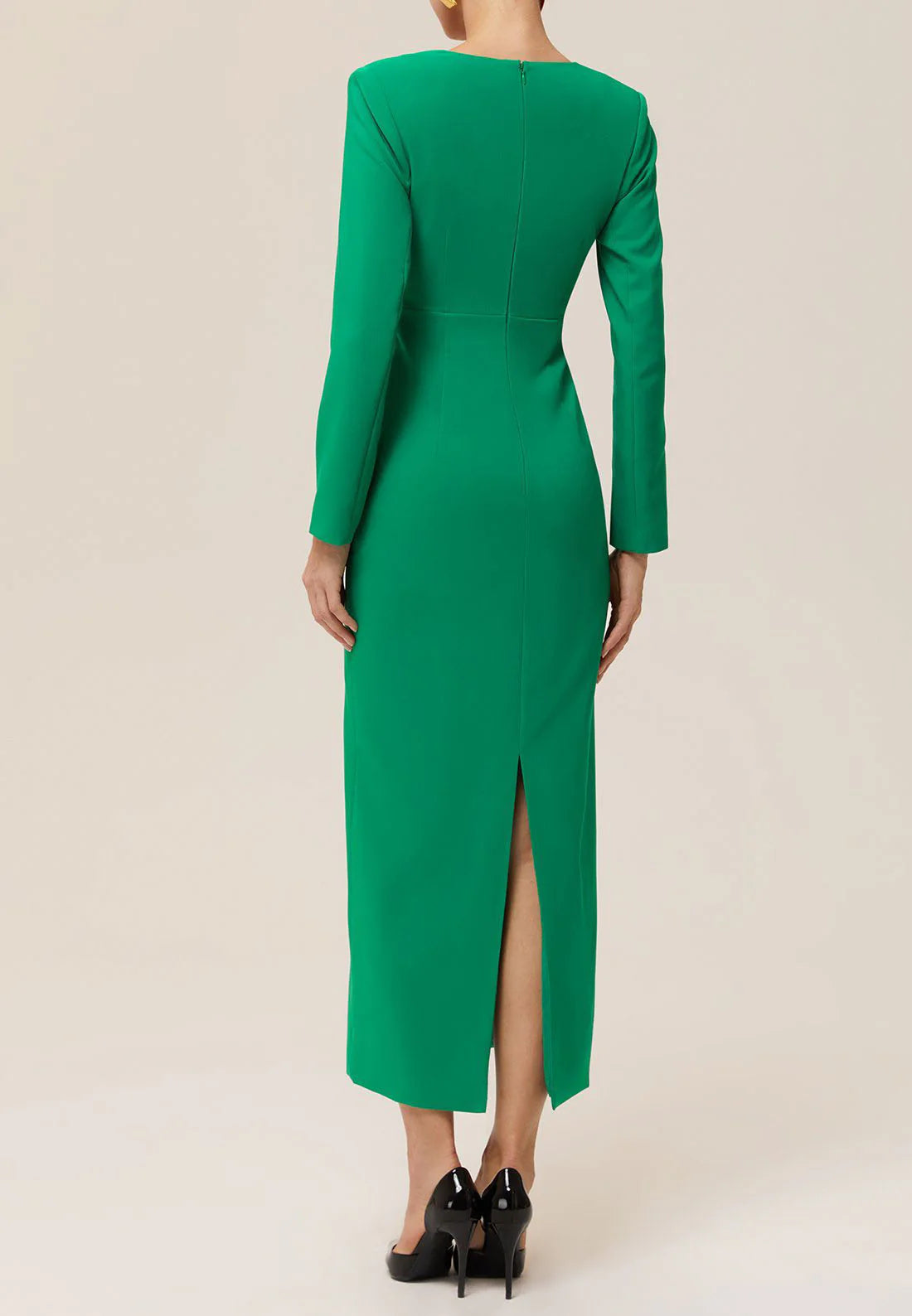 Green Deep V Neck Long Sleeve Sheath Maxi Dress simple gentle atmospheric and unique desi Bring summer colors to enhance whiteness