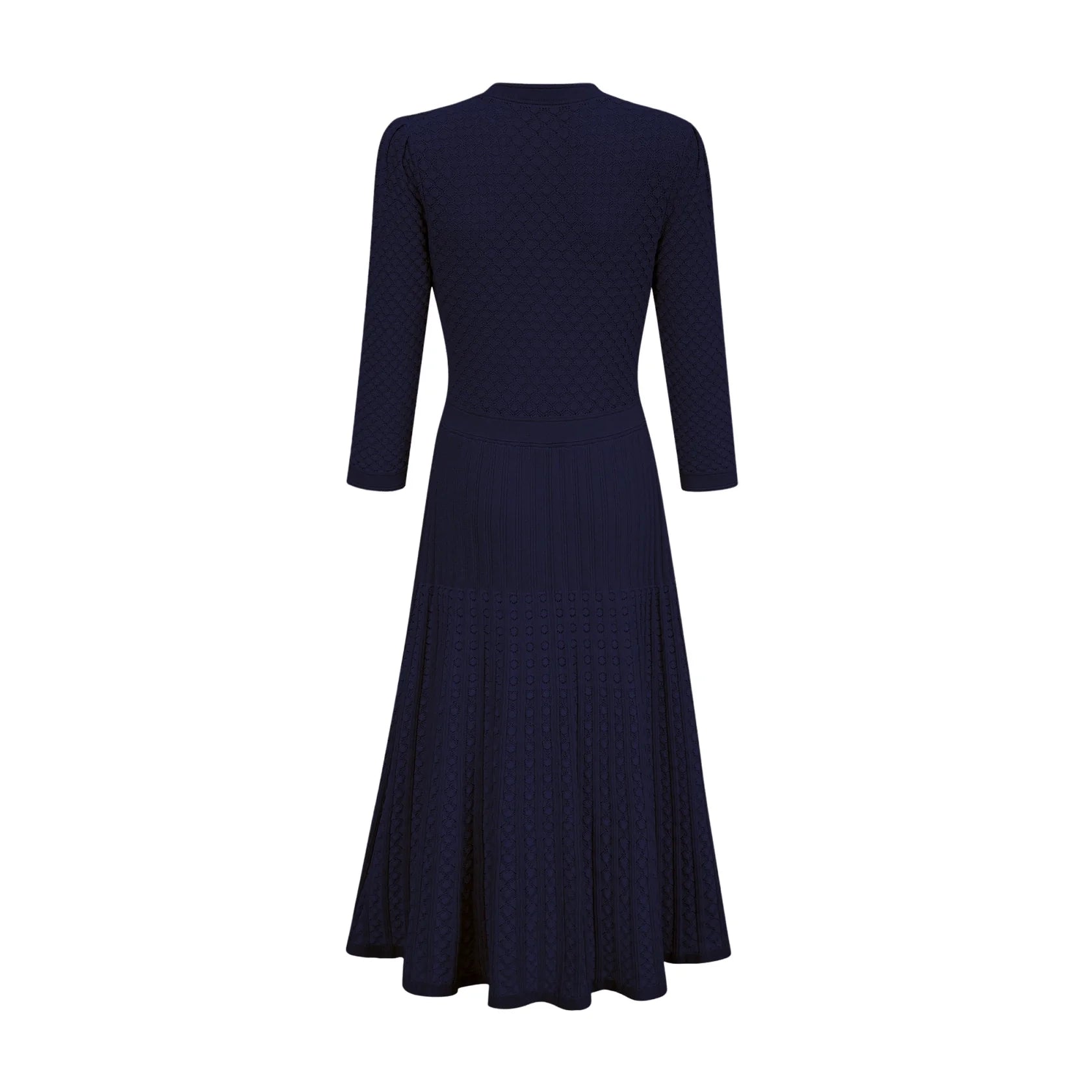 Navy Blue Button - Front Midi Dress with Textured Detail knitted long-sleeve midi dress in Blue Evening Dress