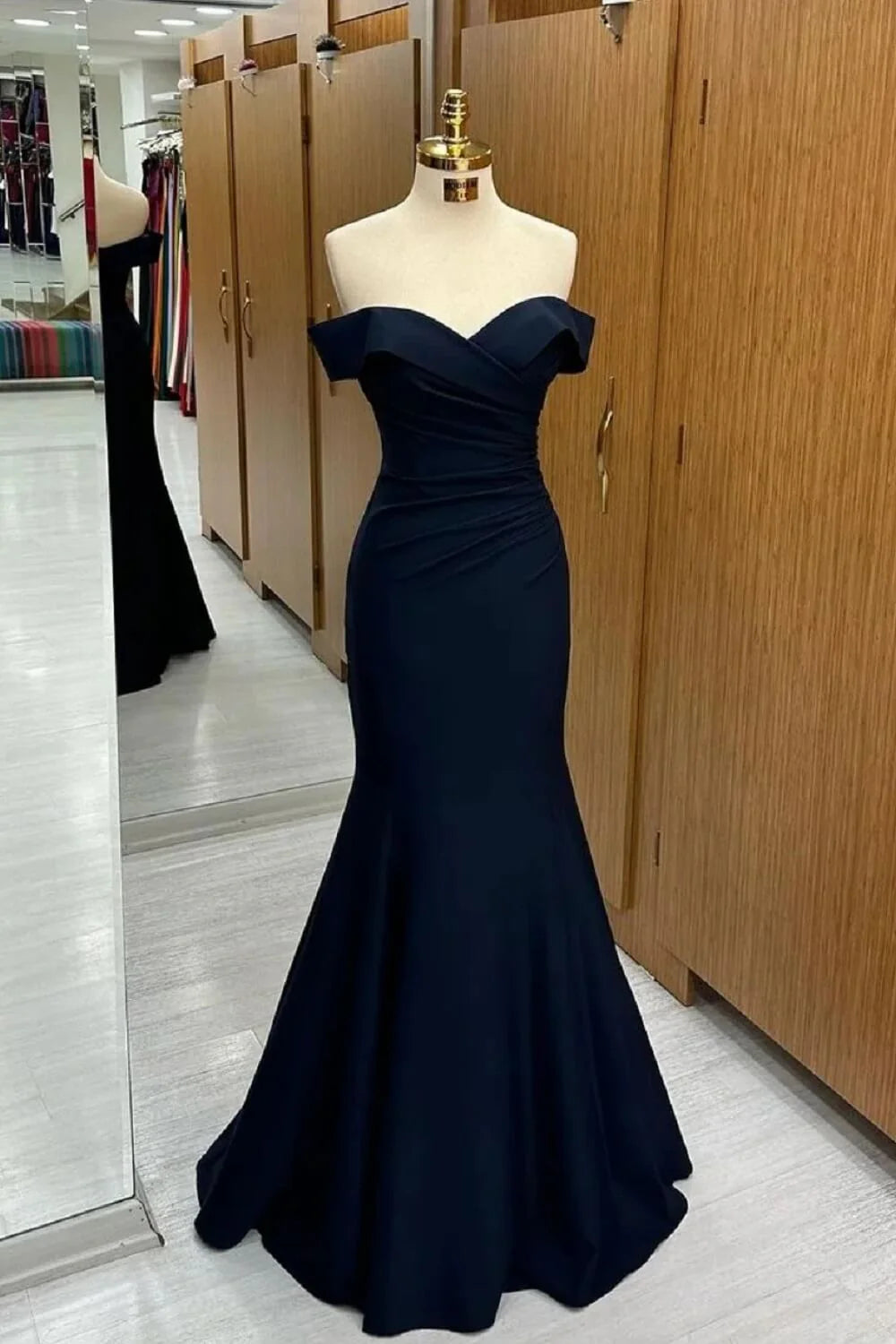 Navy Blue Formal Evening Dresses Off Shoulder Mermaid Maxi Dress simple gentle atmospheric and unique desi Bring summer colors to enhance whiteness