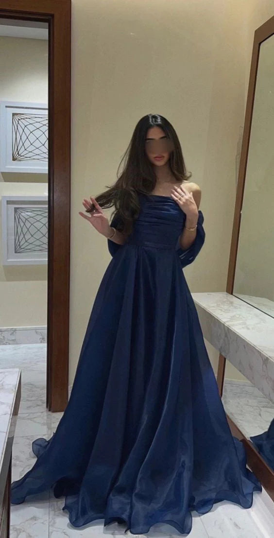 Navy Blue Organza A-Line Prom Dress Holiday Dresses Party simple gentle atmospheric and unique desi Bring summer colors to enhance whiteness