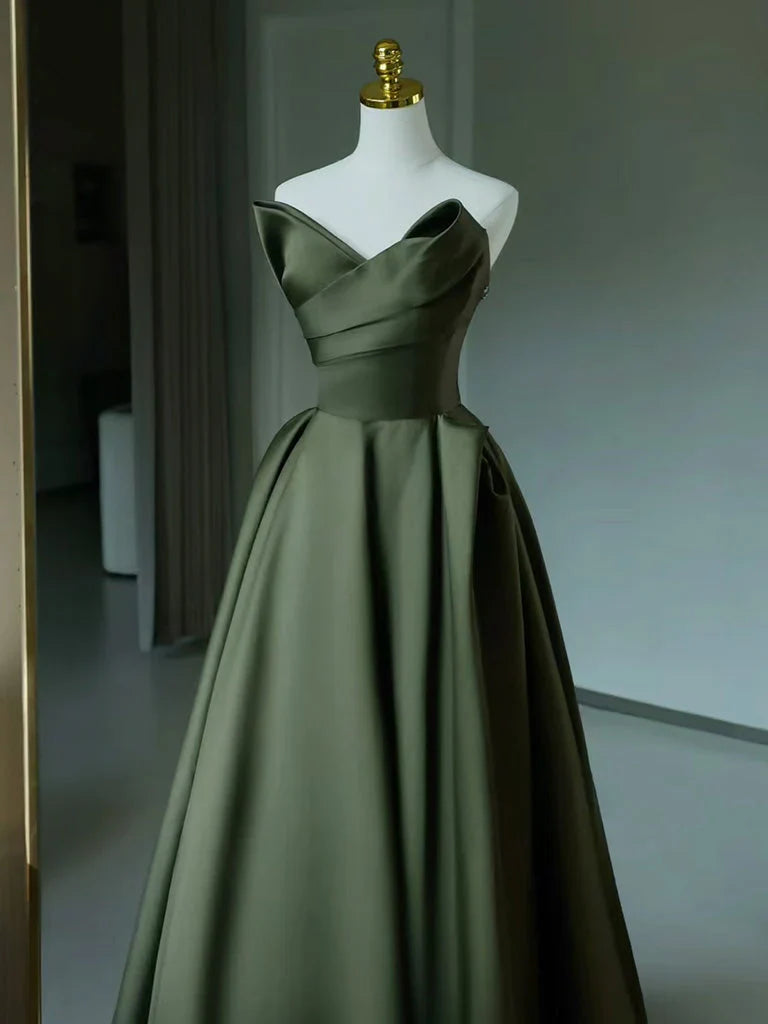 Neck Satin Green Long Prom Dress Green Long Formal Dress gowns evening dresses simple gentle atmospheric and unique desi Bring summer colors to enhance whiteness