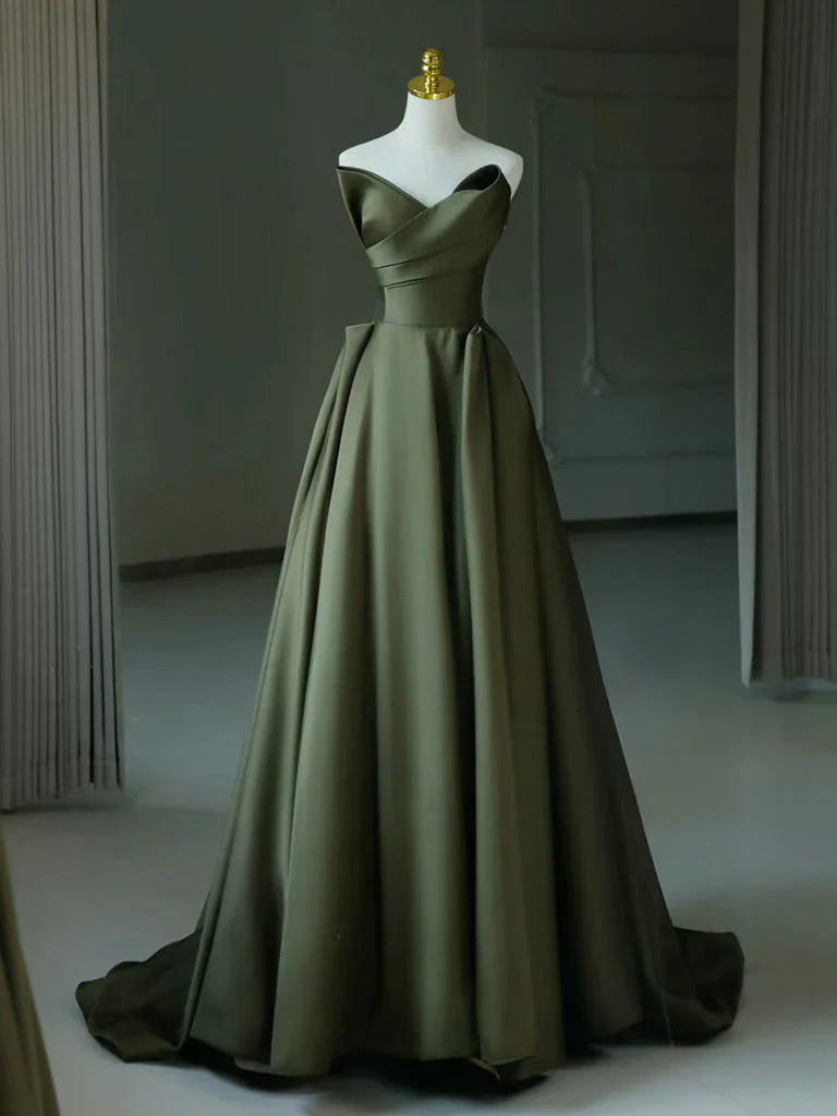 Neck Satin Green Long Prom Dress Green Long Formal Dress gowns evening dresses simple gentle atmospheric and unique desi Bring summer colors to enhance whiteness