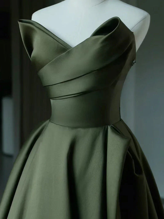 Neck Satin Green Long Prom Dress Green Long Formal Dress gowns evening dresses simple gentle atmospheric and unique desi Bring summer colors to enhance whiteness