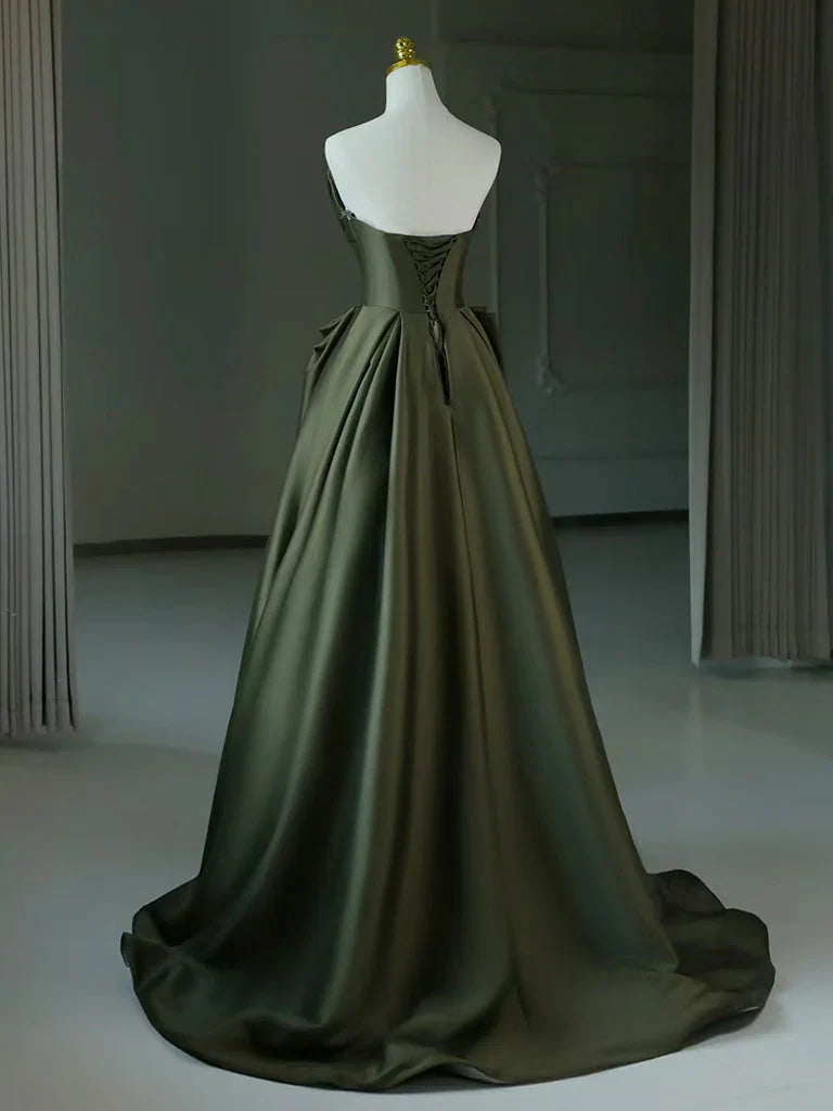 Neck Satin Green Long Prom Dress Green Long Formal Dress gowns evening dresses simple gentle atmospheric and unique desi Bring summer colors to enhance whiteness
