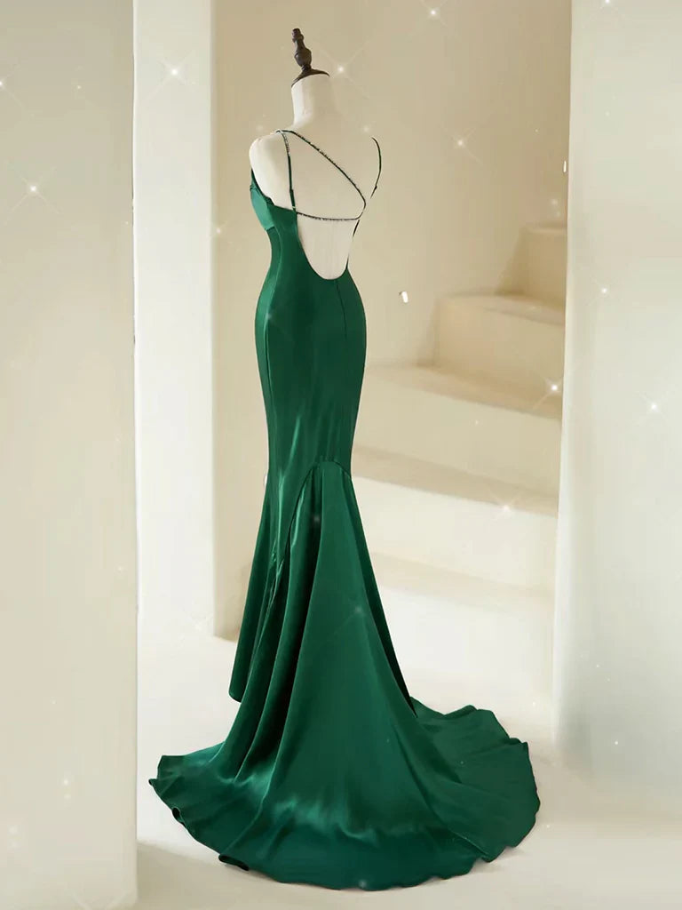 Neck Satin Green Long Prom Dress Green Satin Long Formal Dress gowns evening dresses simple gentle atmospheric and unique desi Bring summer colors to enhance whiteness