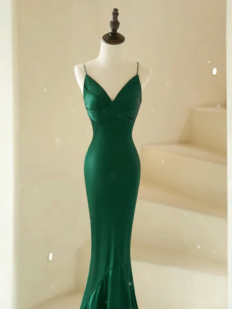 Neck Satin Green Long Prom Dress Green Satin Long Formal Dress gowns evening dresses simple gentle atmospheric and unique desi Bring summer colors to enhance whiteness