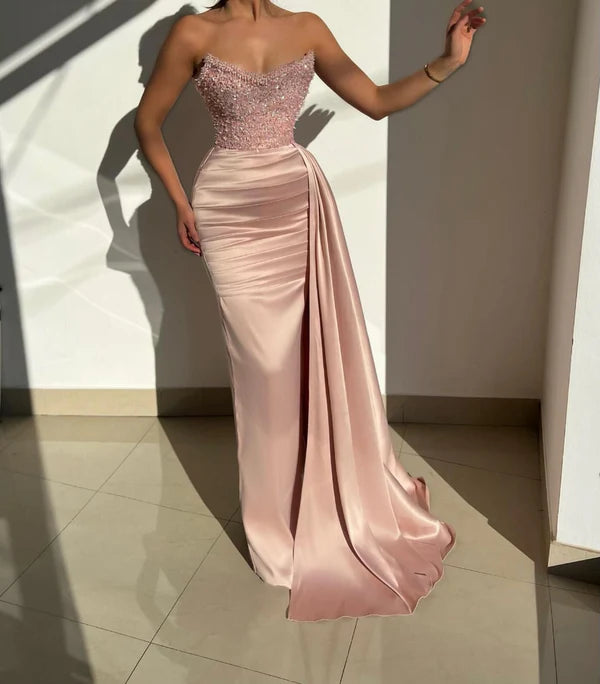 Newinlook Dusty Pink Mermaid Prom Dress Long Sweetheart With Ruffles Simple gentle atmospheric and unique design  ﻿