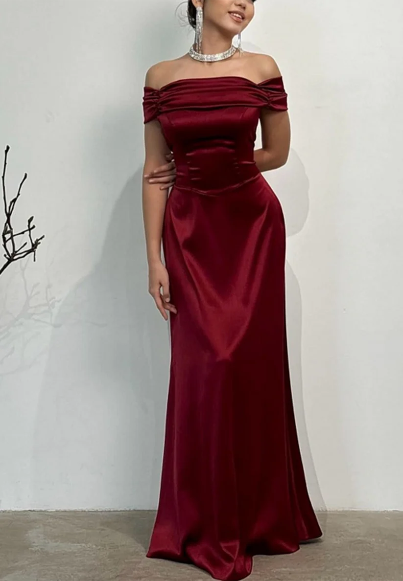 Off-Shoulder Cap Sleeves Formal Dress Sleek Sheath Prom Dress simple gentle atmospheric and unique desi Bring summer colors to enhance whiteness