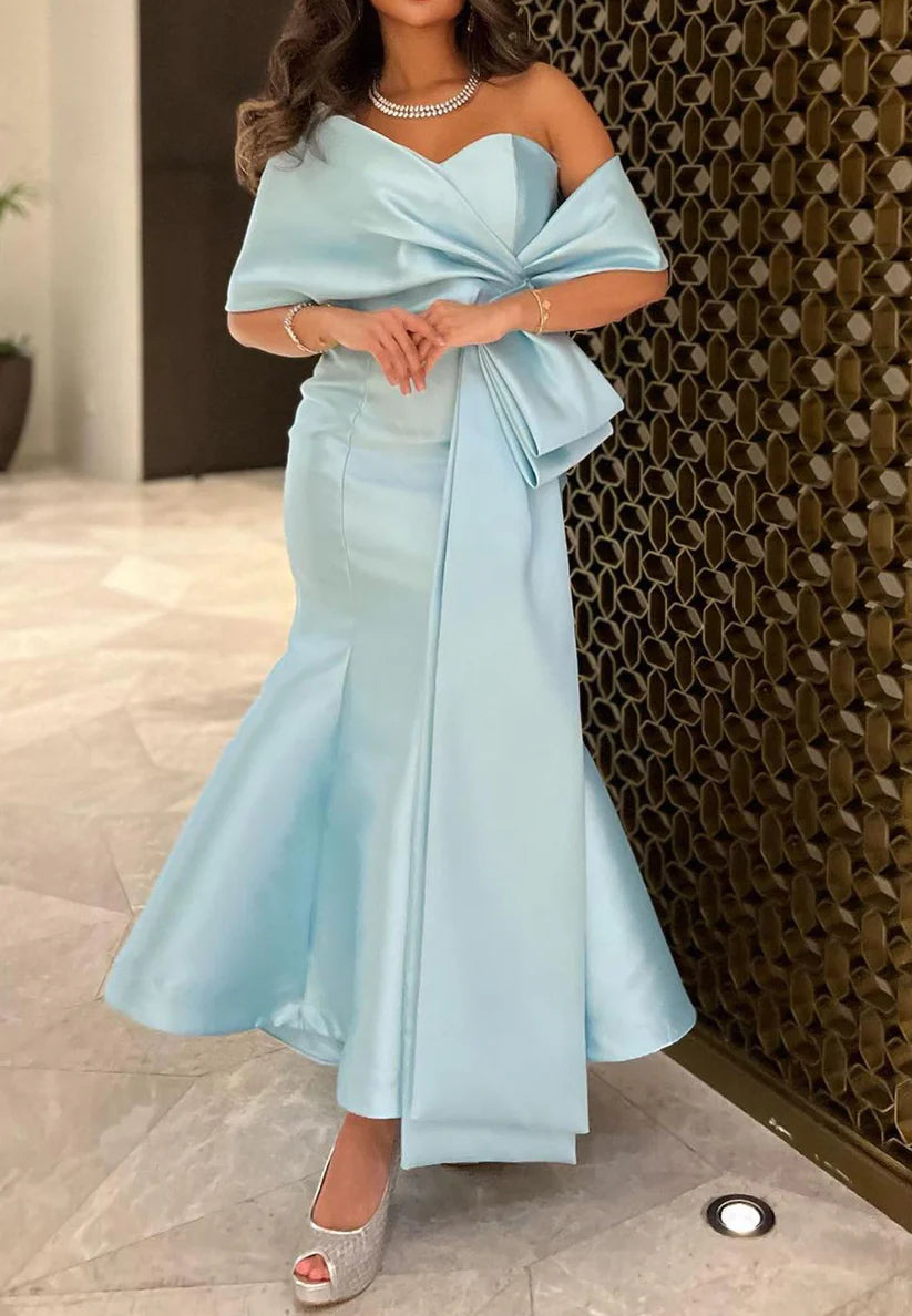 Off-Shoulder Cap Sleeves Sleek Satin Mermaid Evening Dress simple gentle atmospheric and unique desi Bring summer colors to enhance whiteness