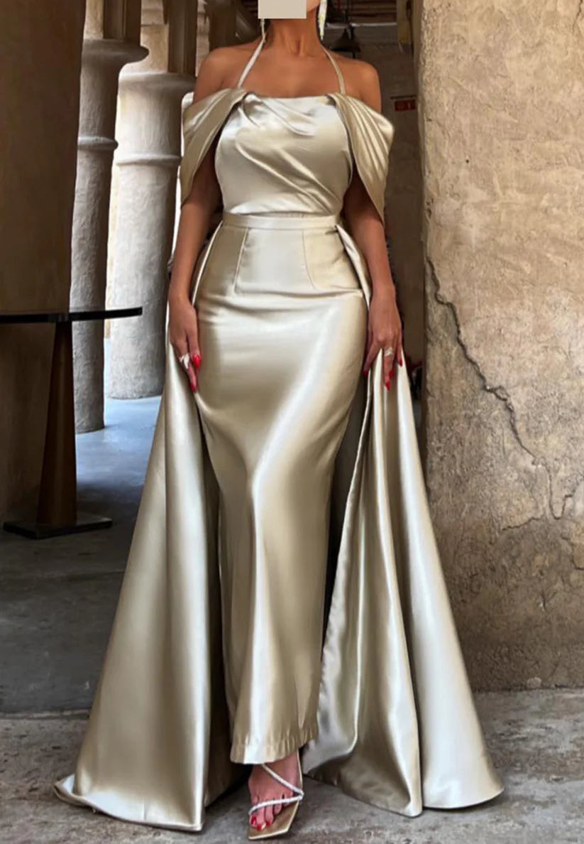 Off-Shoulder Halter Sleek Mermaid Formal Dress simple gentle atmospheric and unique desi Bring summer colors to enhance whiteness