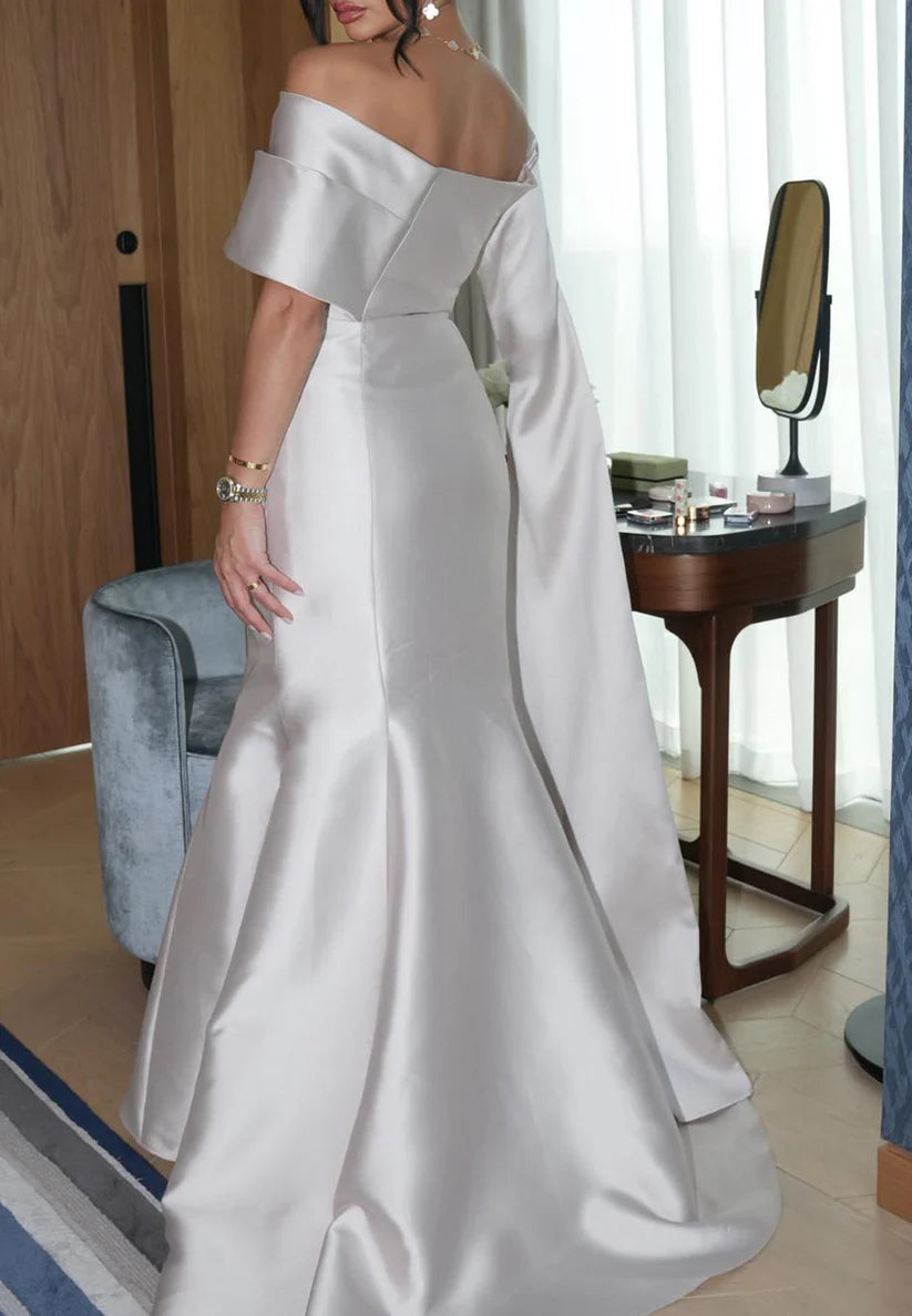 Off-Shoulder Long Sleeves Beaded Mermaid Evening Dress simple gentle atmospheric and unique desi Bring summer colors to enhance whiteness