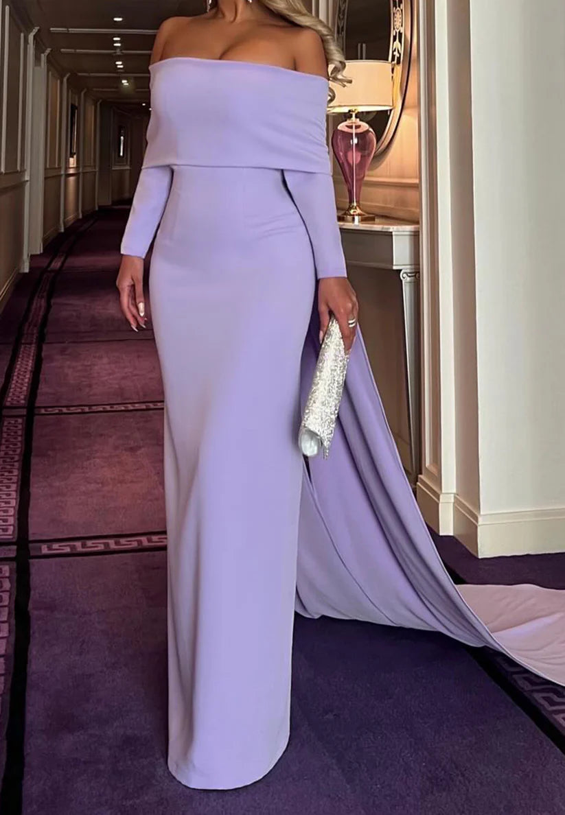 Off-Shoulder Long Sleeves Sleek Mermaid Formal Dress simple gentle atmospheric and unique desi Bring summer colors to enhance whiteness