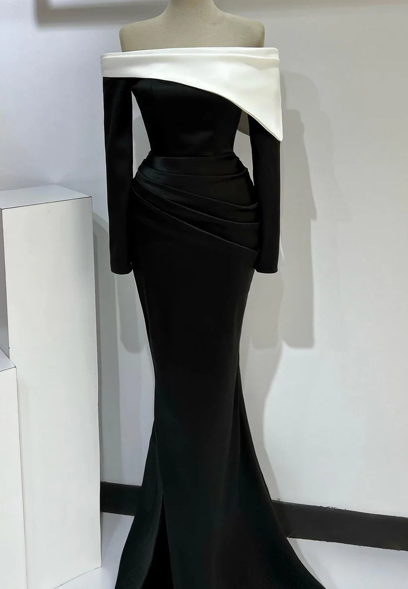 Off-Shoulder Long Sleeves Sleek Mermaid Formal Dress simple gentle atmospheric and unique desi Bring summer colors to enhance whiteness