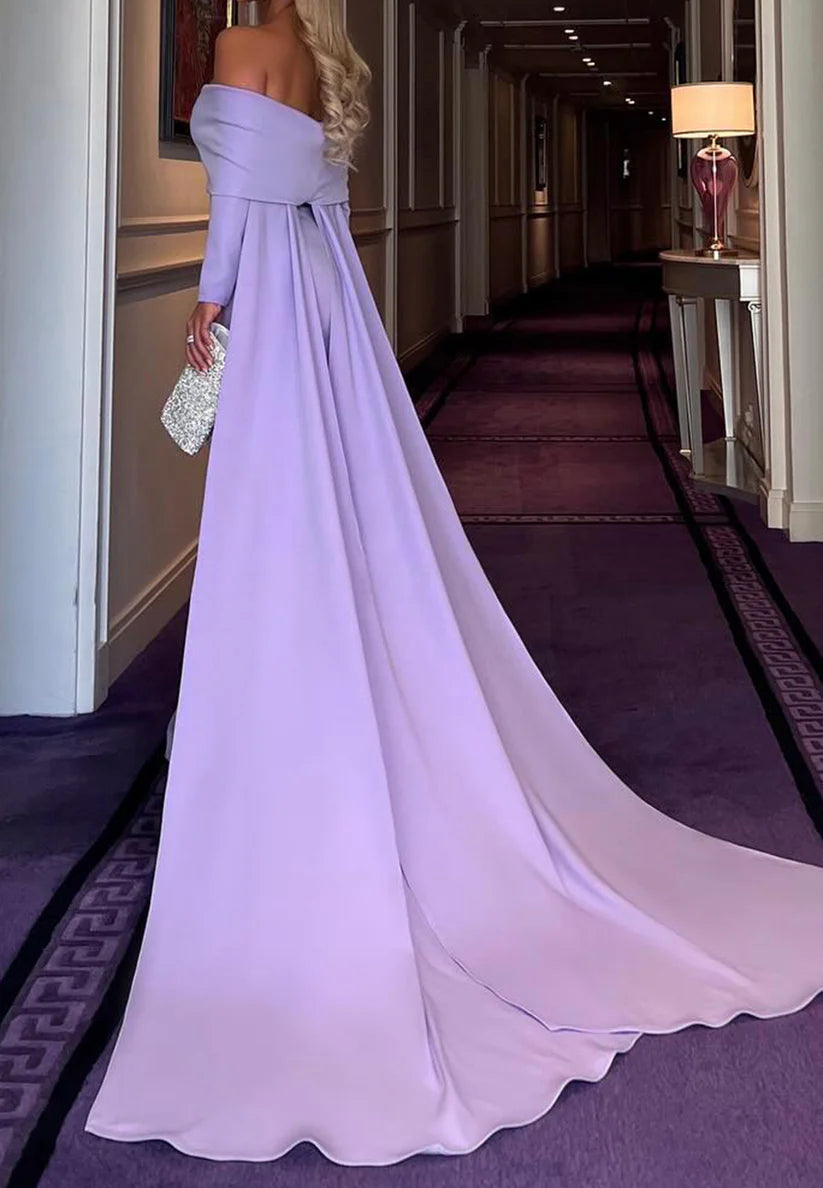 Off-Shoulder Long Sleeves Sleek Mermaid Formal Dress simple gentle atmospheric and unique desi Bring summer colors to enhance whiteness