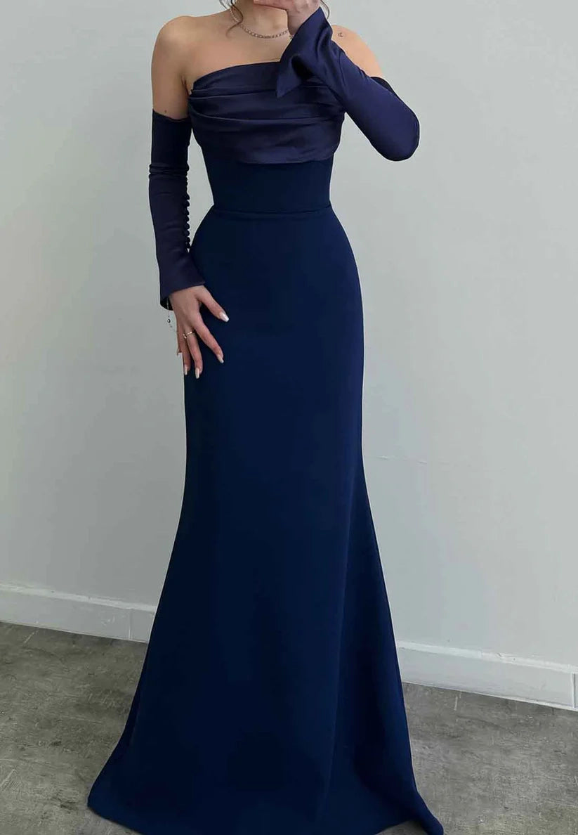 Off-Shoulder Pleated Sleek Prom Dress Mermaid Formal Dress simple gentle atmospheric and unique desi Bring summer colors to enhance whiteness