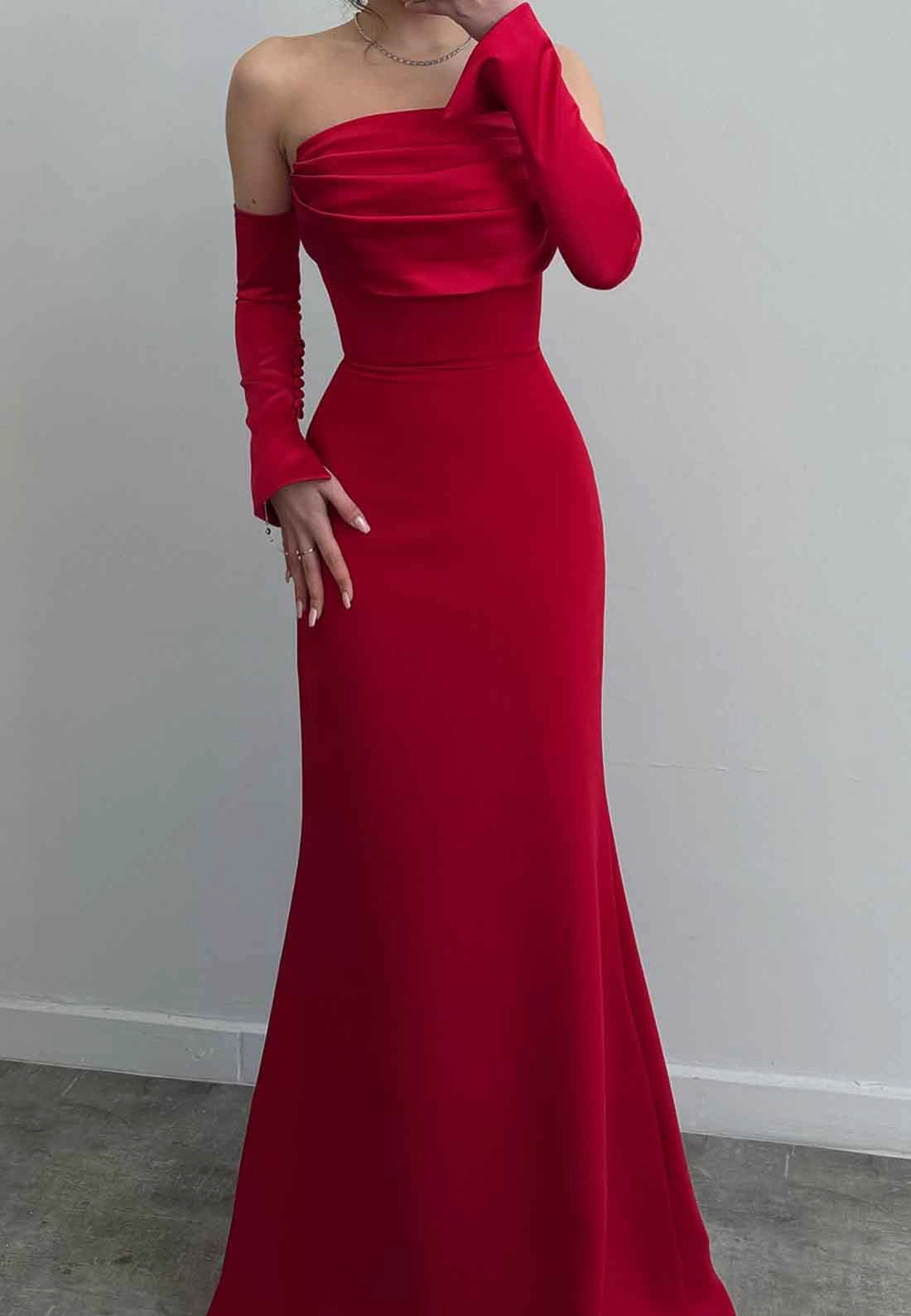 Off-Shoulder Pleated Sleek Prom Dress Mermaid Formal Dress simple gentle atmospheric and unique desi Bring summer colors to enhance whiteness