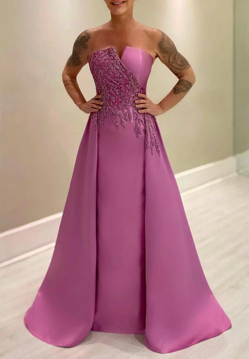 Off-Shoulder Sleek Satin Appliques Sheath Mother of Bride Dress simple gentle atmospheric and unique desi Bring summer colors to enhance whiteness