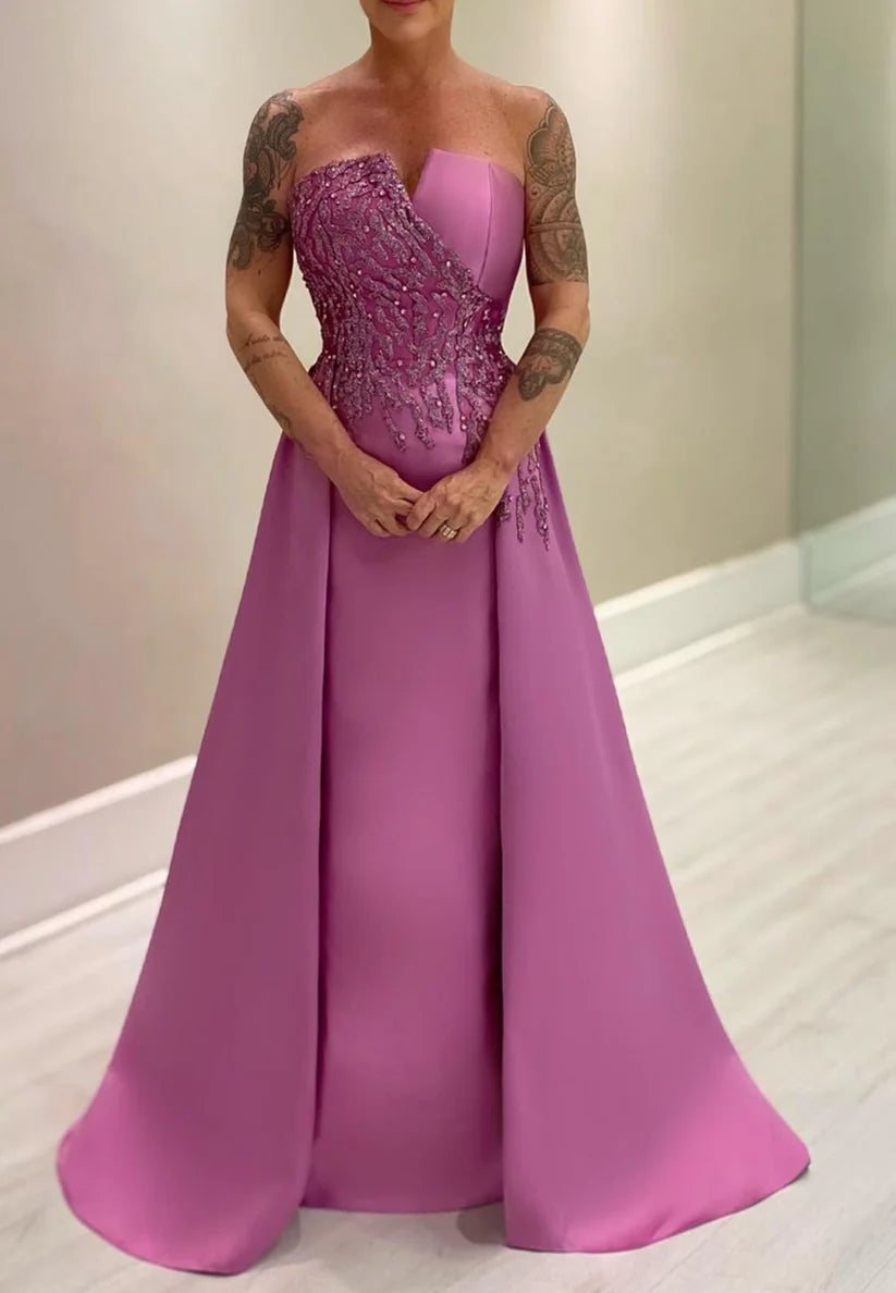 Off-Shoulder Sleek Satin Appliques Sheath Mother of Bride Dress simple gentle atmospheric and unique desi Bring summer colors to enhance whiteness