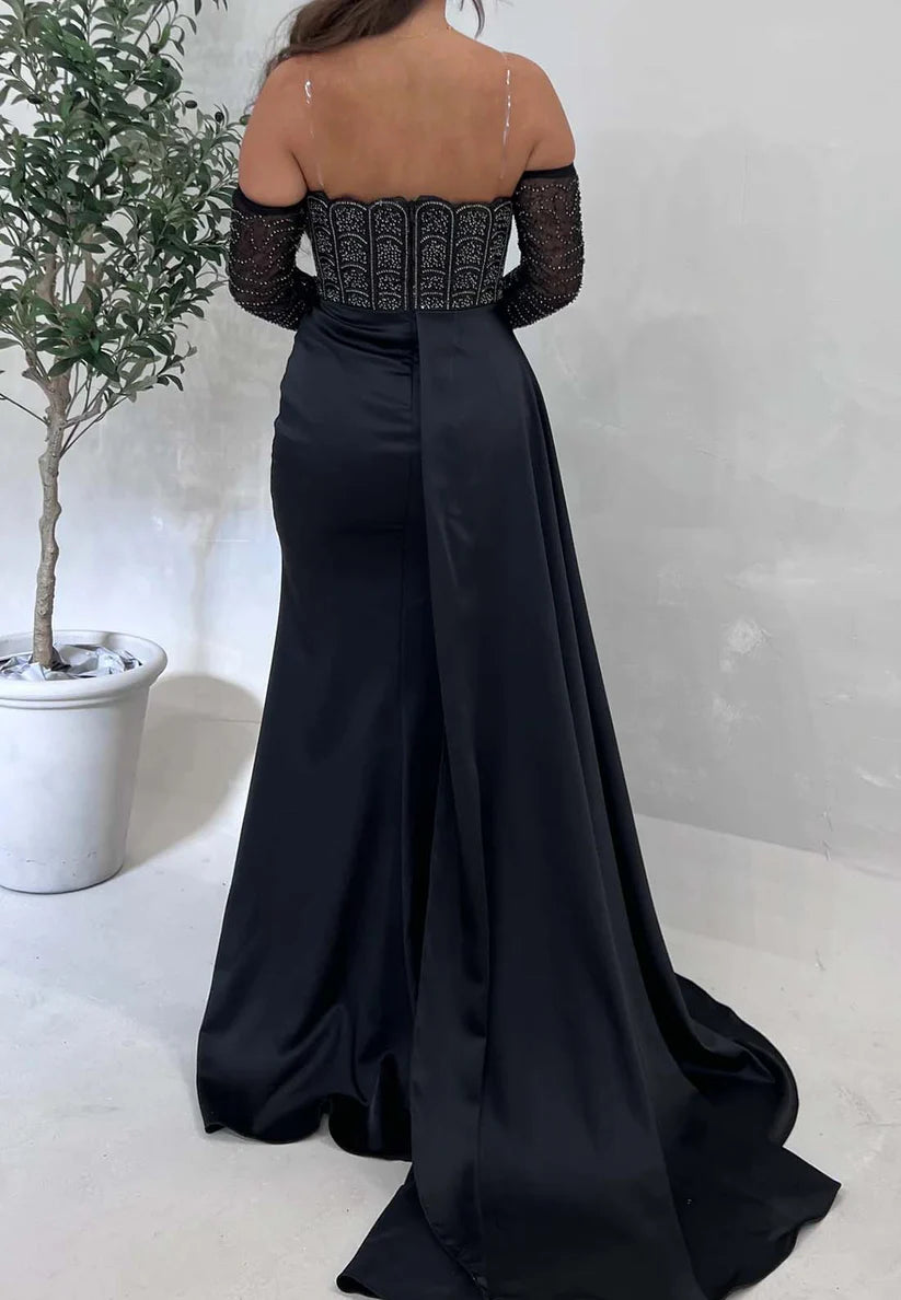 Off-Shoulder Sleeveless Beaded Pleated Evening Dress Mermaid Formal Dress simple gentle atmospheric and unique desi Bring summer colors to enhance whiteness